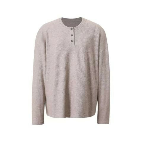 Long Sleeve Henley Knit Beige