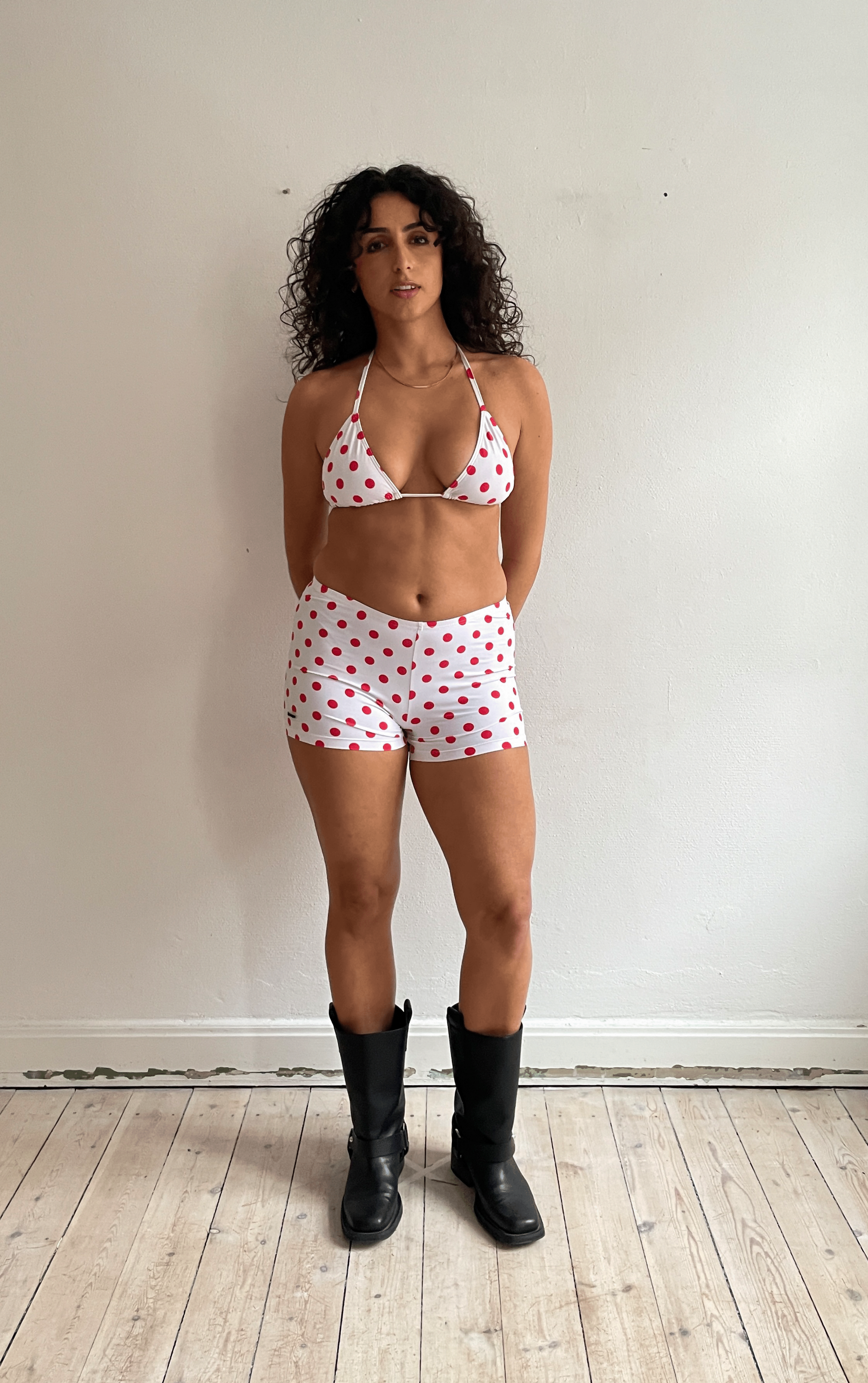 Polka Dot Mini Shorts White Red   Xs