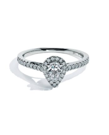 Capri Dimant Halo Forlovelsesring Med Hvid Pæreformet Safir