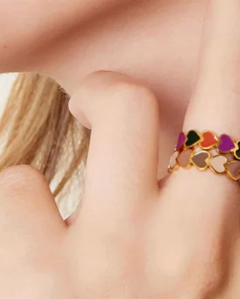 Colorfull Ring   ædelstål Med Hjerter