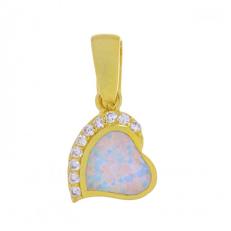 Eros Opal Smykke Vedhæng Med Hvid Sne Opal Sten  925 Sterling Sølv   Guld Belægning