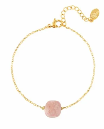 Forgyldt ædelstål Med Pink Natursten Armbånd