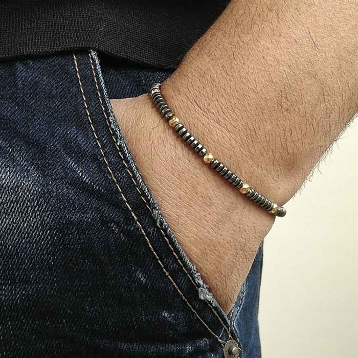 Golden Hamatit Armbånd Med 4mm Perler