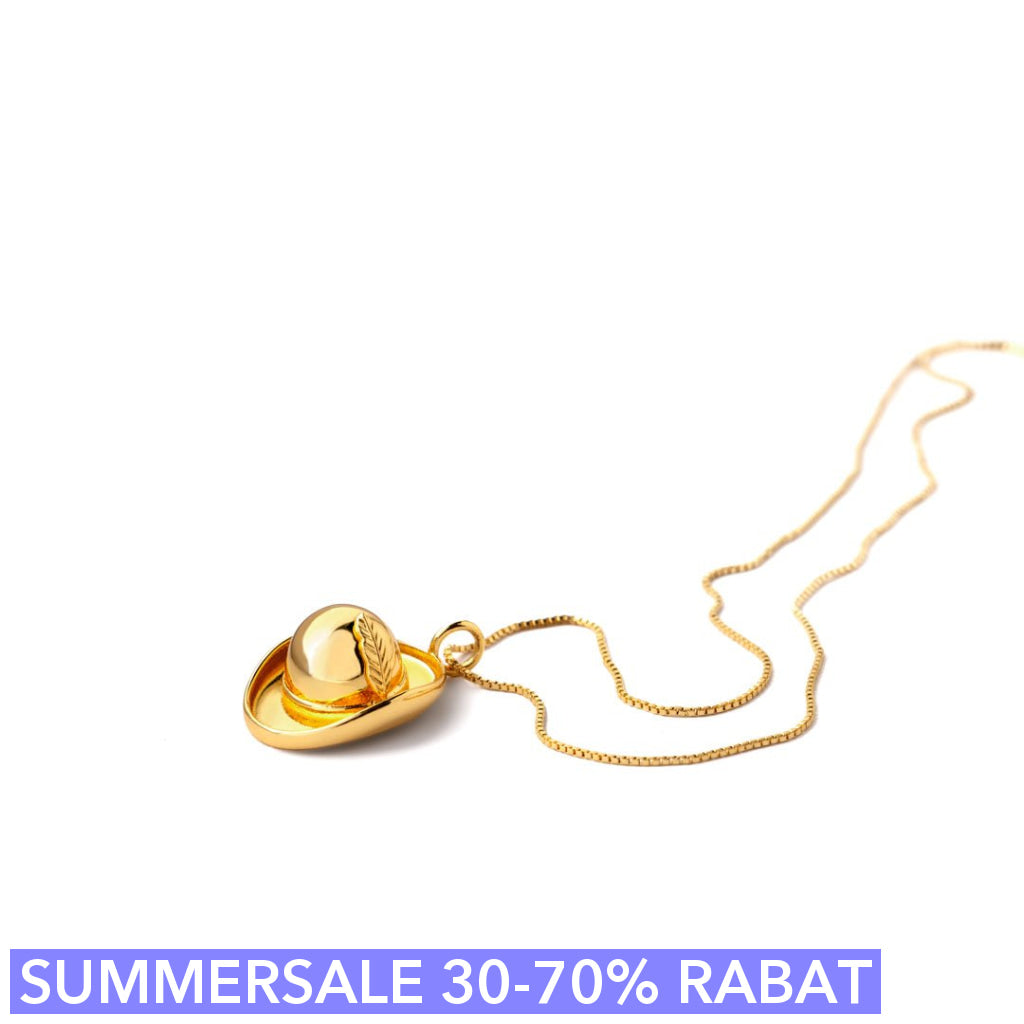 Halskæde Hat Med Fjer Vedhæng Happyhat 50 Cm Kæde 18 Karat Forgyldning