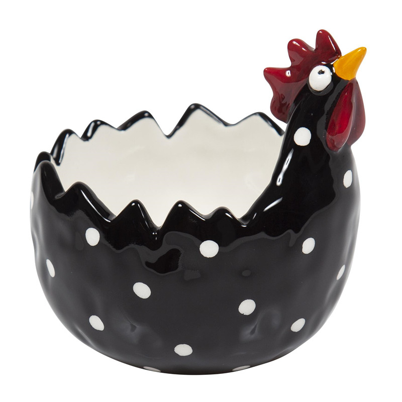 Høne Skål Sort Med Hvide Prikker Højde 11 Cm Designer Ruth Vetter Fra Svenske Nääsgränsgården