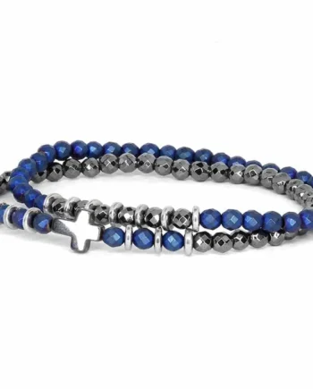 Lolee Armbånd   Hamatit Perler Blå Facet Og Blank