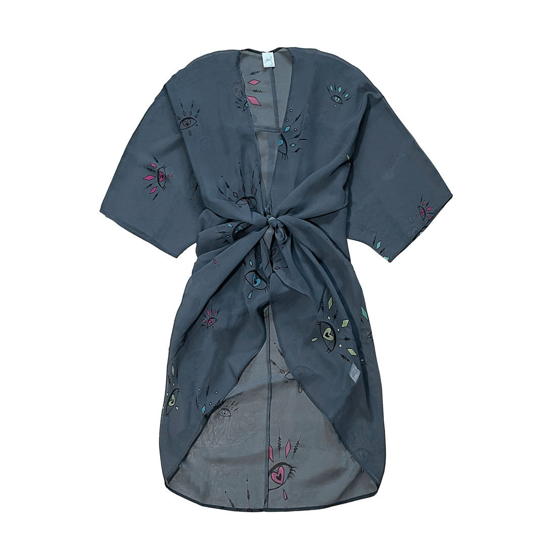 Mørkegrå Kimono Breeze Med øje Mønster Farver One Size