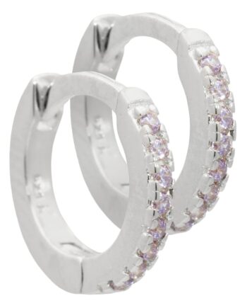 Rie  10 Mm  Smalle Creoler   Sterling Sølv Med Lys Lilla Zirkonia