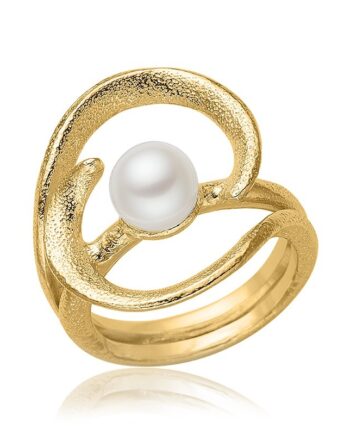Ring   Guldbelagt Sølv Med Perle 66