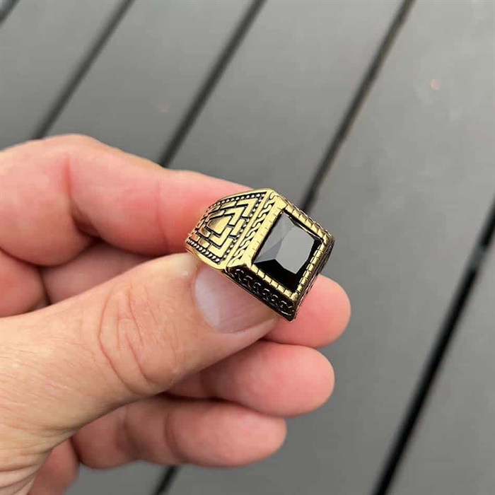 Rope Herrering Med Sort Onyx Og Pvd Guldbelsgt