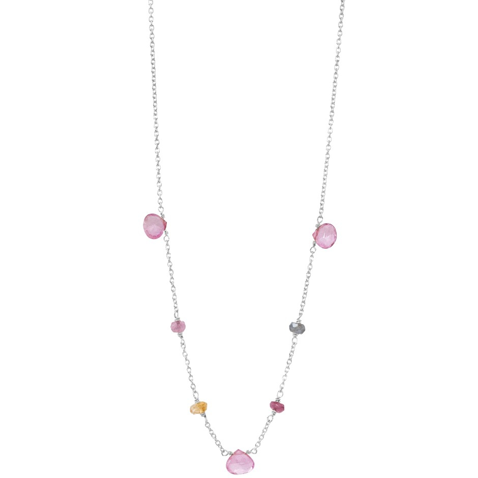 Sølv Halskæde Med Pink Turmalin Grøn Turmalin Pink Topas Citrin Længde 42 45 Cm Rabinovich Design Smykker Til Kvinder