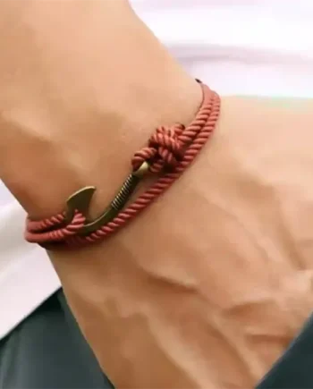 Anchor Rope   Rustbrunt Herrearmbånd Med Ankerlås