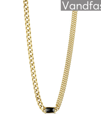 Annebrauner Double Panzer Black Zirconia Halskæde 18k Guldbelagt