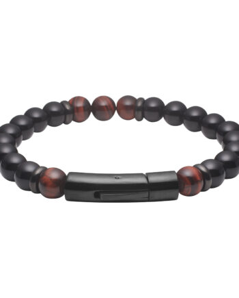 Armbånd   Sort Stål Med Sort Agat Og Rødt Tigerøje