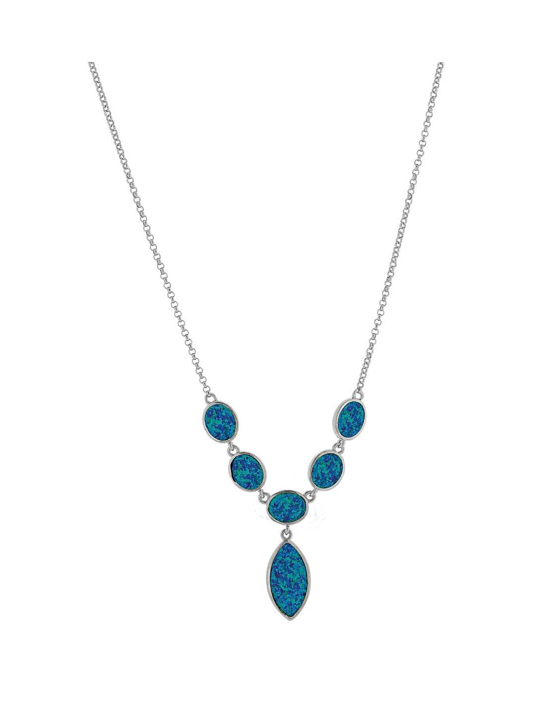 Athena Opal Halskæde Med Blå Opal Sten 925 Sterling Sølv Rhodium Belægning