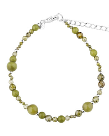 Aya Olive Stone Bracelet   Silver