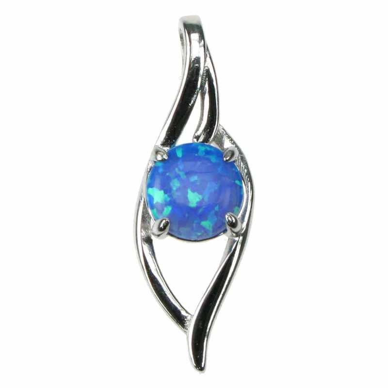 Blå Bølger Opal Smykke Vedhæng Med Blå Opal Sten 925 Sterling Sølv Rhodium Belægning