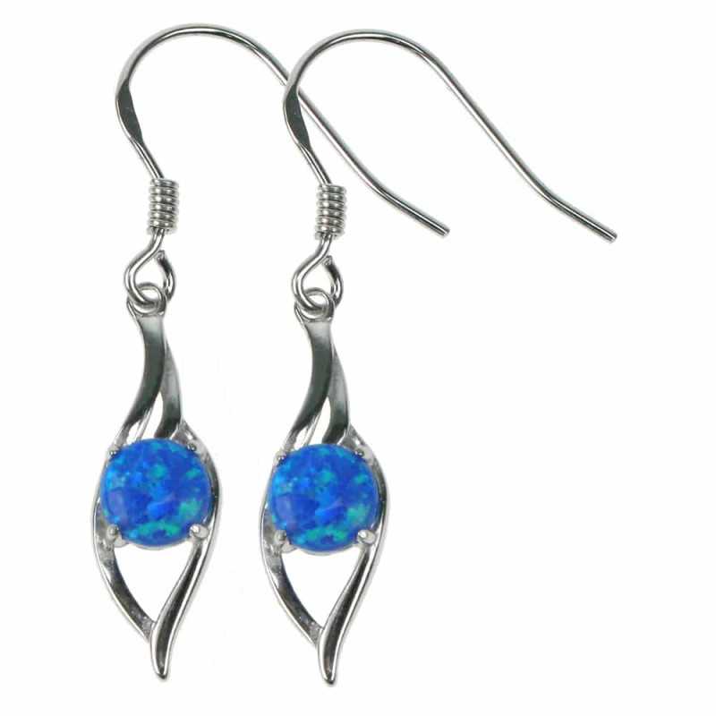 Blå Bølger Opal øreringe Med Blå Opal Sten 925 Sterling Sølv Og Rhodium Belægning