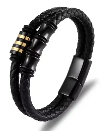 Black Hsk Elite   Sort Herrearmbånd   Læder   Forgyldt ædelstål