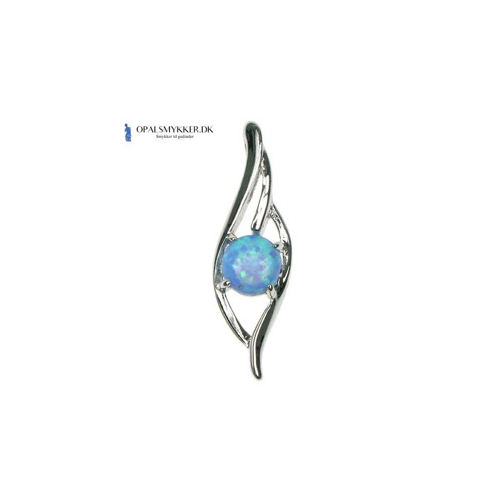 Bølge Sølv Smykke Halskæde Med Blå Opal Sten 925 Sterling Sølv Rhodium Belægning