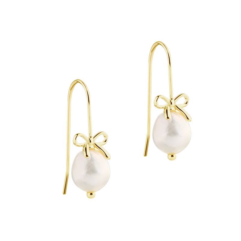 Bow   Pearls Earhook   Golden