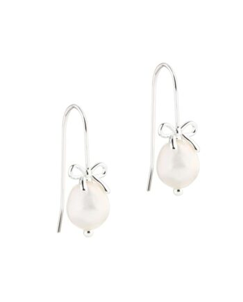 Bow   Pearls Earhook   Silver