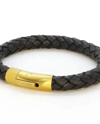 Chart Læderarmbånd Sort Forgyldt