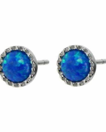 Cirkel Opal øreringe Med Blå Opal Sten  925 Sterling Sølv Og Rhodium Belægning