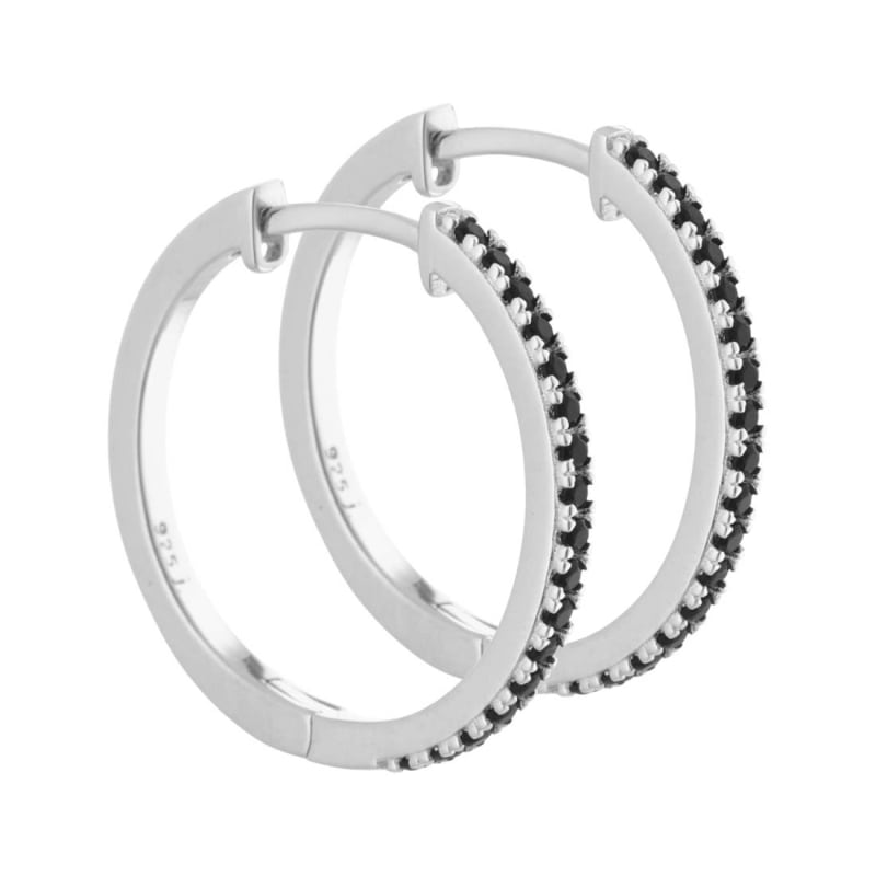 Claire 20 Mm  Creoler   Sterling Sølv Med Black Diamond Zirkonia