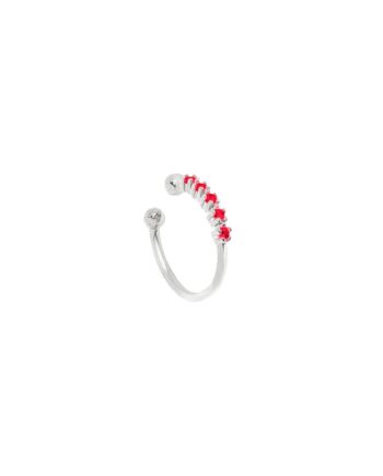 Cuff   ørering  Quintet Onesize Regulerbar Størrelse Sterling Med Røde Zirkoner