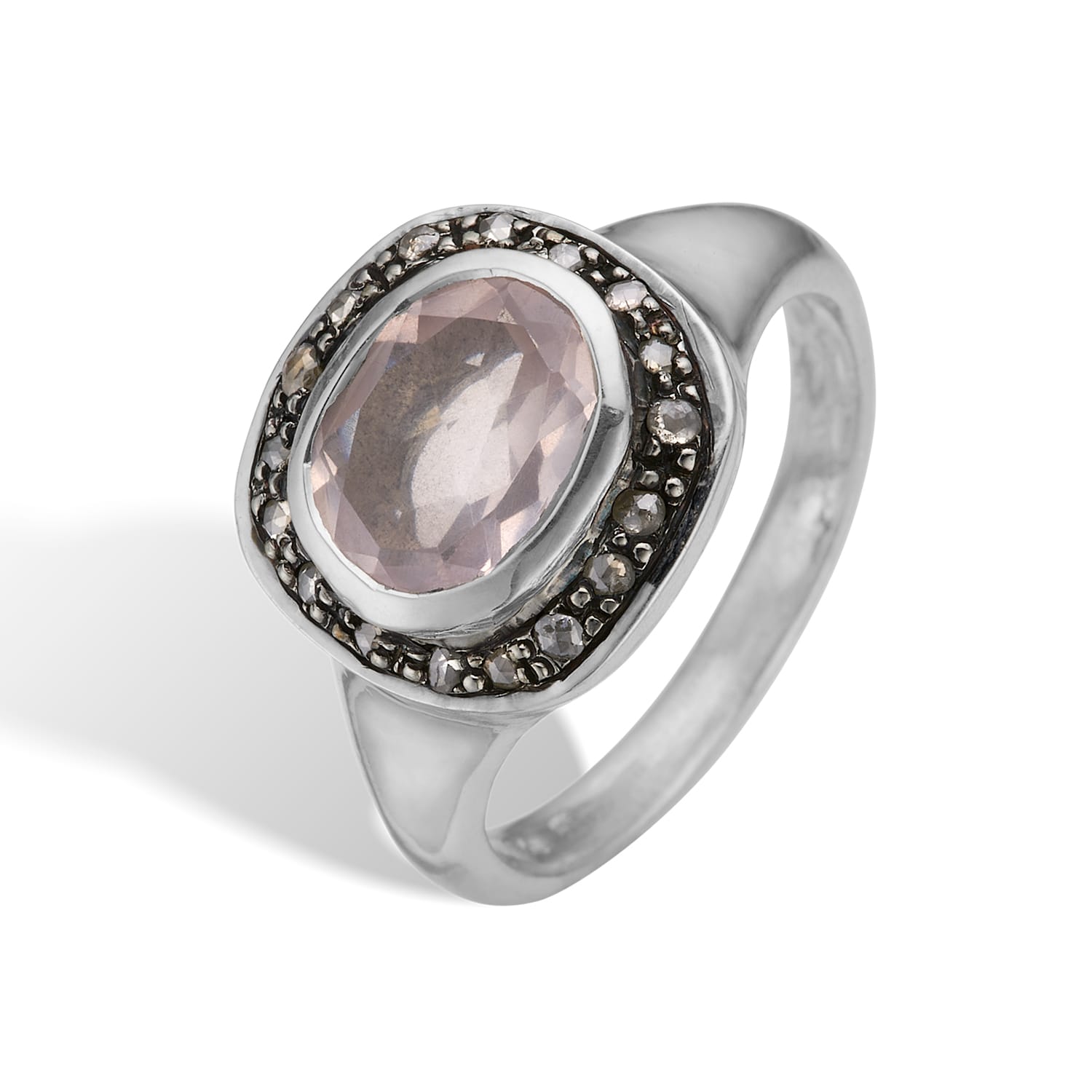 Frida Signet Pavé Rose Quartz Ring 52