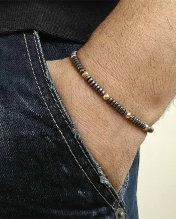 Golden Hamatit Armbånd Med 4mm Perler