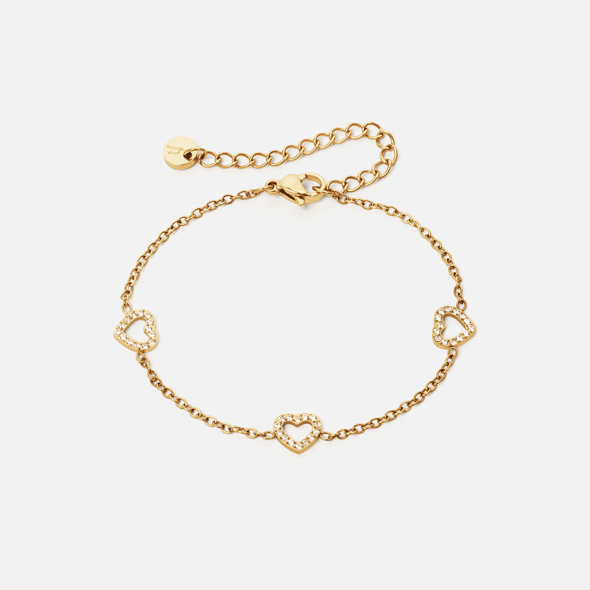 Heart Zirkon Trio Armbånd 18k Guldbelagt 8mm