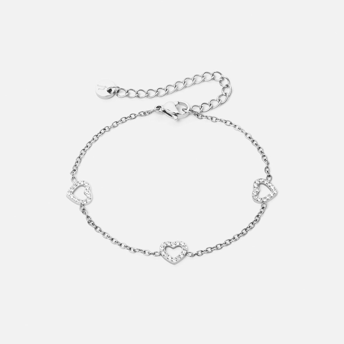 Heart Zirkon Trio Armbånd Sølvfarvet 8mm