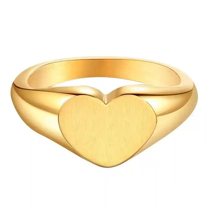 Heartline Matte Signet Ring   Ip Gold Plate