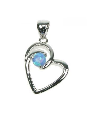 Himmelblå Opal Hjerte Sølv Smykke Halskæde Vedhæng Med Blå Opal Sten  925 Sterling Sølv   Rhodium Belægning