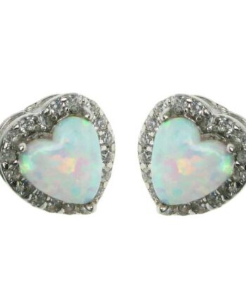 Hjerte Opal øreringe Med Hvid Sne Opal Sten  925 Sterling Sølv   Rhodium Belægning