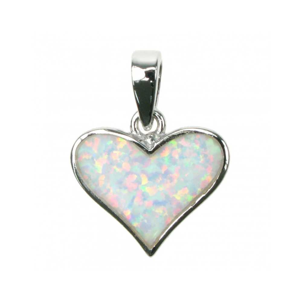 Hjerte Sølv Smykke Halskæde Med Hvid Sne Opal Sten 925 Sterling Sølv Rhodium Belægning