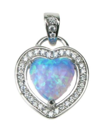 Hjerte Sølv Smykke Halskæde Vedhæng Med Blå Opal Sten  925 Sterling Sølv  Zirkonia   Rhodium Belægning