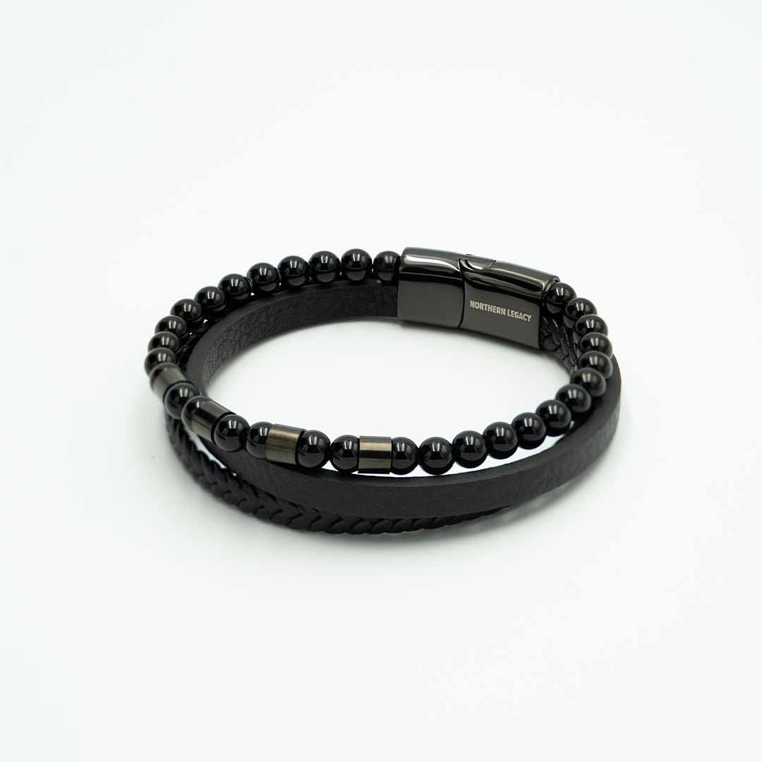 Iron Læder Og Perler Armbånd   19 Cm Herre Northern Legacy