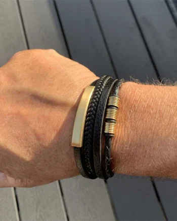 Kalaz Gold Armbånd   Læder Og Stål