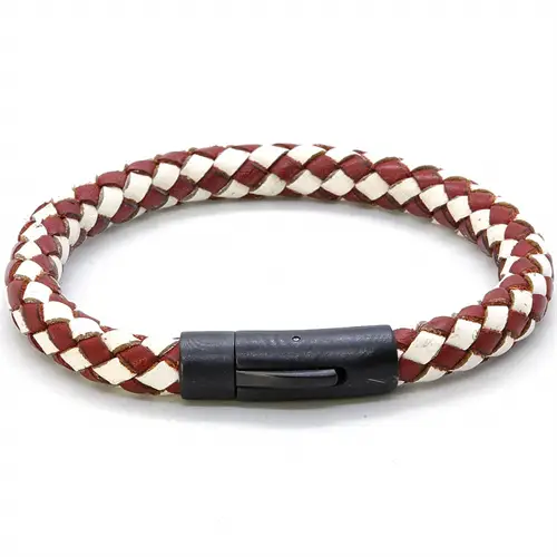 Læderarmbånd  Quot Red White Quot