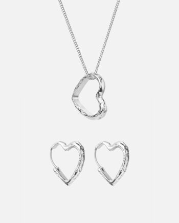 Lava Heart Halskæde   Lava Heart Hoops øreringe Sølvfarvet