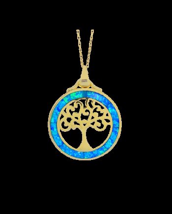 Livets Træ Opal Livets Træ Smykke Halskæde Vedhæng Med Blå Opal Sten  925 Sterling Sølv   Rhodium Belægning
