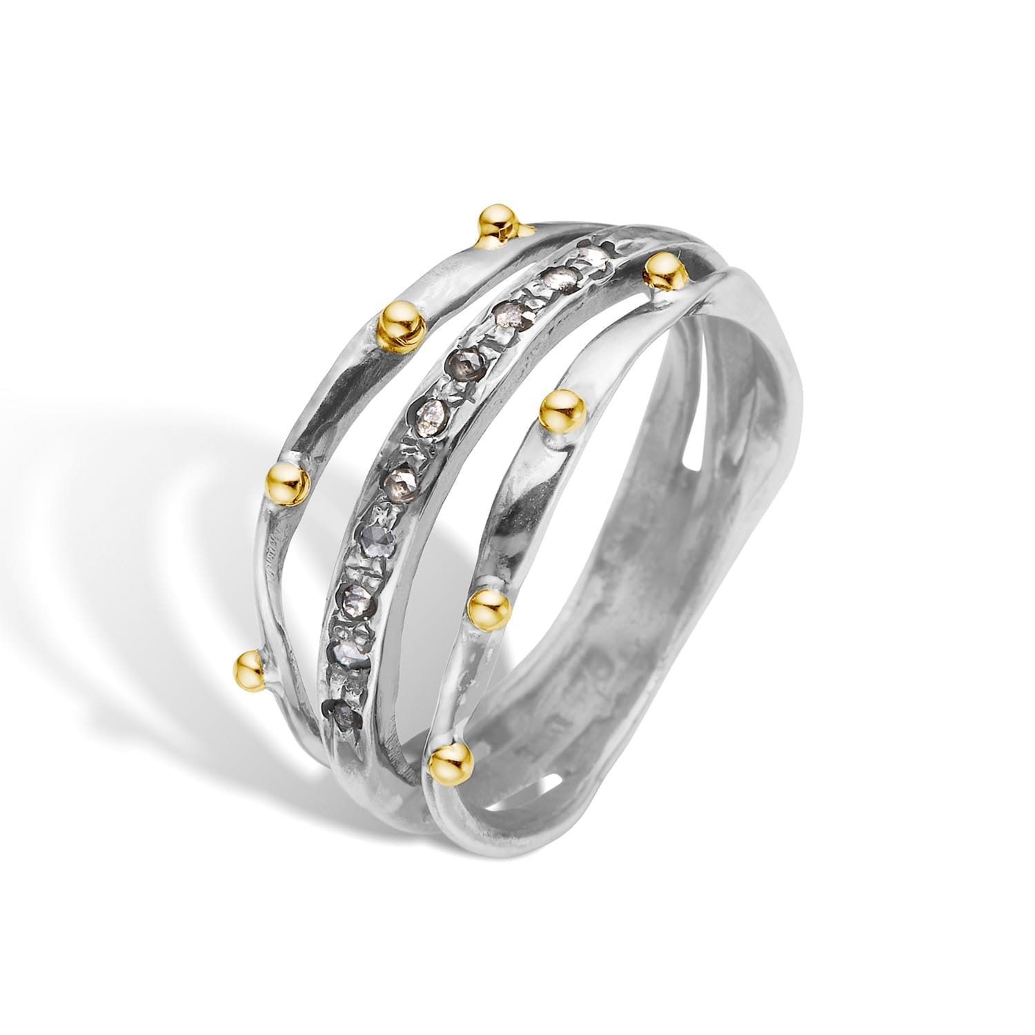 Lotus Trio Pavé Sølv Ring 52