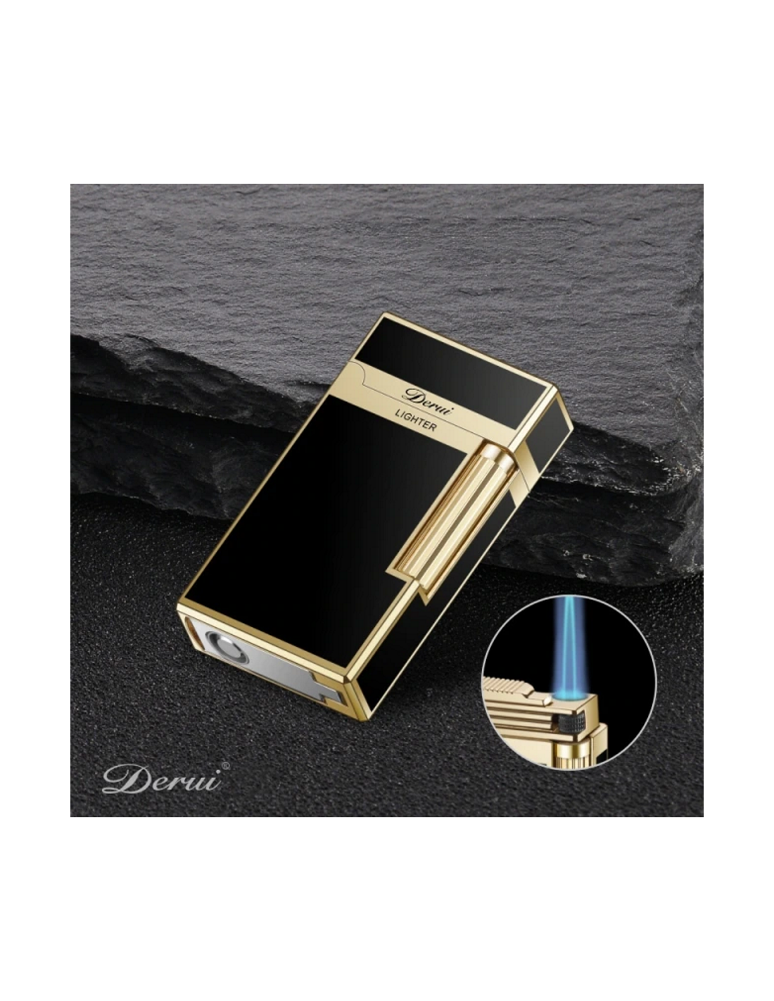 Luigi Ricci Quot Havana Quot Jet Lighter Af Derui Sort Guld Cigar-og Cigaret Kvalitets Lighter Og Stormlighter Med Cigar Punch