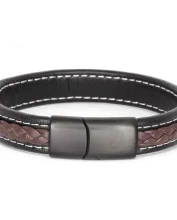Major Brown   Læderarmbånd Med Matsort Stållås