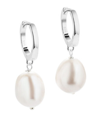 Maren Pearl Big  13 Mm  Blanke Klik Creoler Med 12 Mm  Ferskvandsperle Vedhæng