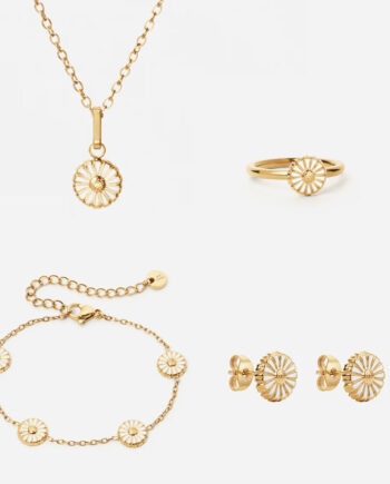 Marguerit Halskæde   Armbånd   øreringe   Ring 18k Guldbelagt 8mm