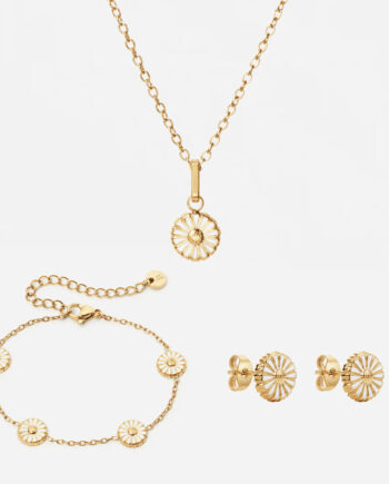 Marguerit Halskæde   øreringe   Armbånd 18k Guldbelagt 8mm